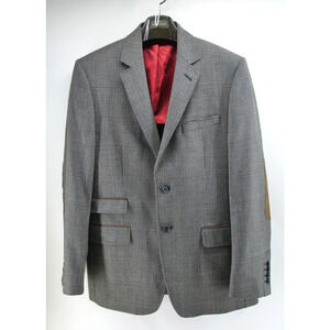 Alex Cannon Gray Check Blazer Sport Jacket 40 Medium Ticket Pocket Elbow Patch‎